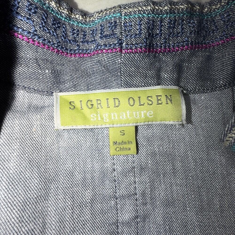 Sigrid Olsen Signature Woman Open Front Blazer Denim Embroidered Small (AD14) - Picture 3 of 5